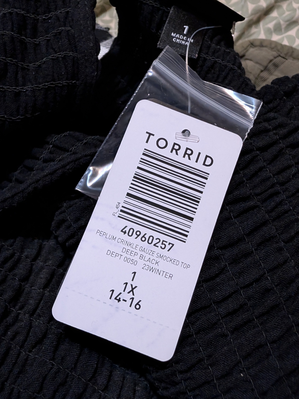 torrid Deep Black Crinkle Peplum Smocked Top - Picture 3 of 3